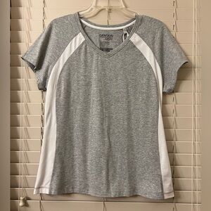 Danskin Now Women’s Large Grey Shirt V-Neck Active Tee T-Shirt Top, Has Stain!